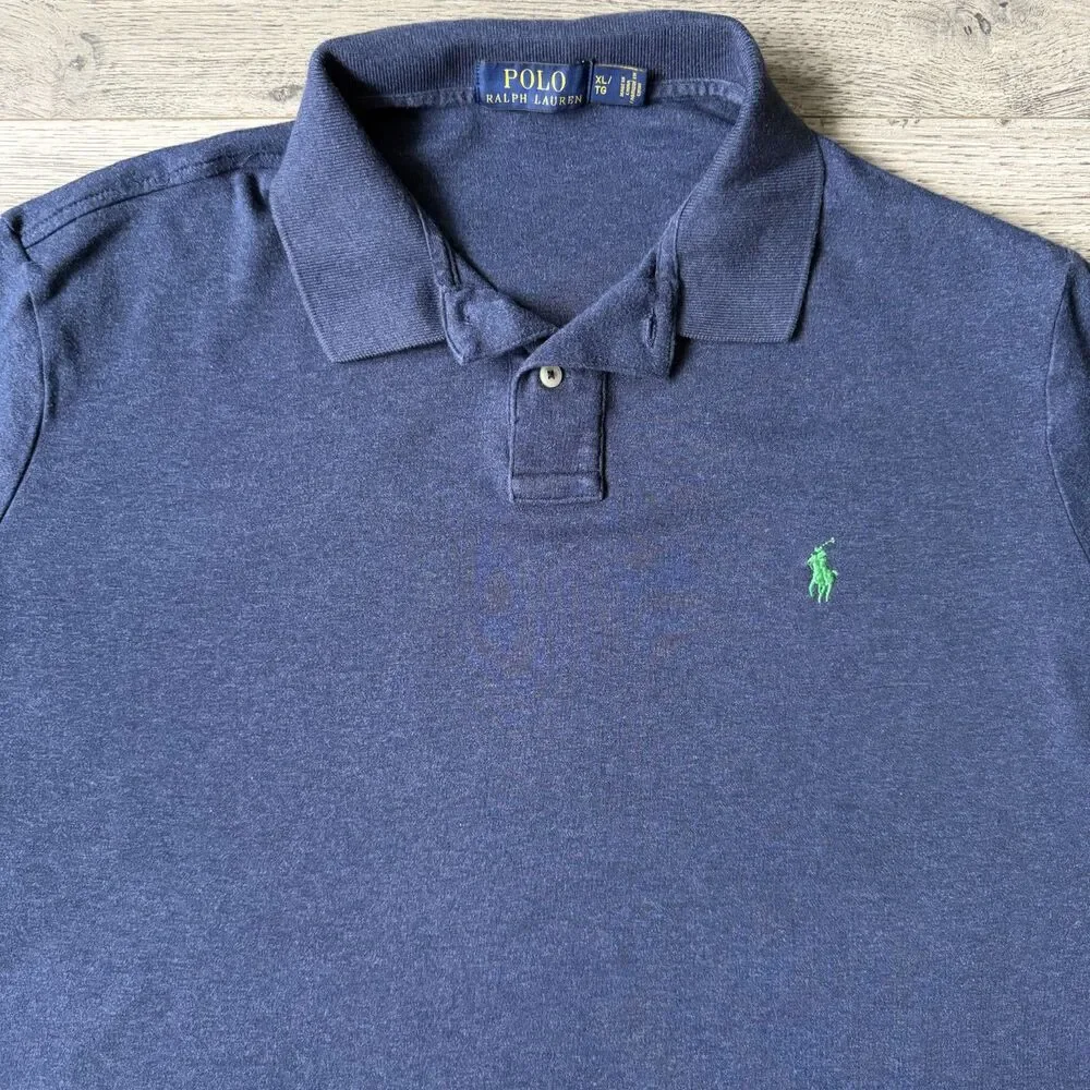 Polo Ralph Lauren Men's Navy Blue Short Sleeve Polo Shirt Green Pony - XL